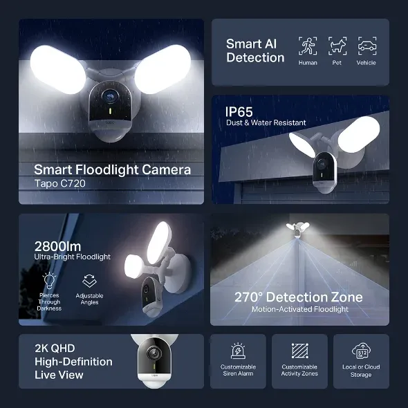 TP-Link Tapo C720 - Venkovní smart kamera s reflektory, WiFi, 4MP ( 2560 x 1440