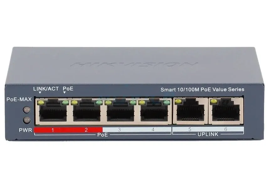 Hikvision DS-3E1106P-EI/M - Smart switch 4x 100TX PoE; 2x 100TX uplink, 45W, Super PoE