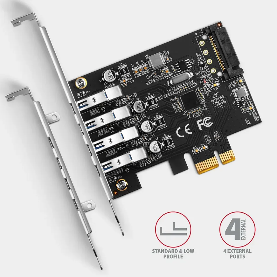 AXAGON PCEU-43RS, PCIe řadič, 4x USB 3.2 Gen 1 port, 5 Gbps, napájení z PCIe neb