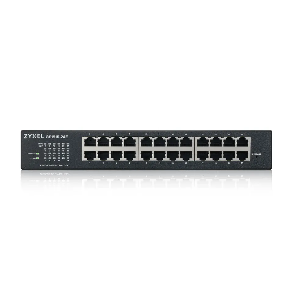 Zyxel GS1915-24E, 24-port GbE Smart hybrid mode Switch, standalone or NebulaFlex Cloud, rackmount, fanless