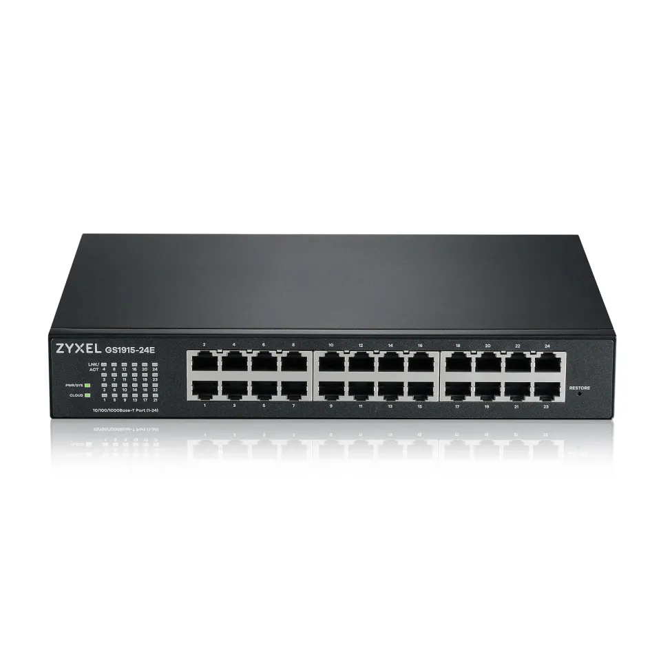 Zyxel GS1915-24E, 24-port GbE Smart hybrid mode Switch, standalone or NebulaFlex Cloud, rackmount, fanless