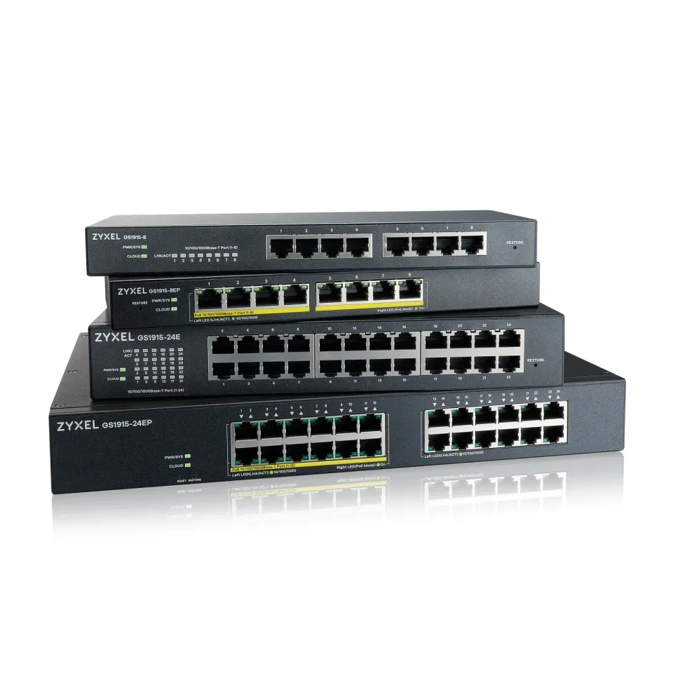 Zyxel GS1915-24E, 24-port GbE Smart hybrid mode Switch, standalone or NebulaFlex Cloud, rackmount, fanless
