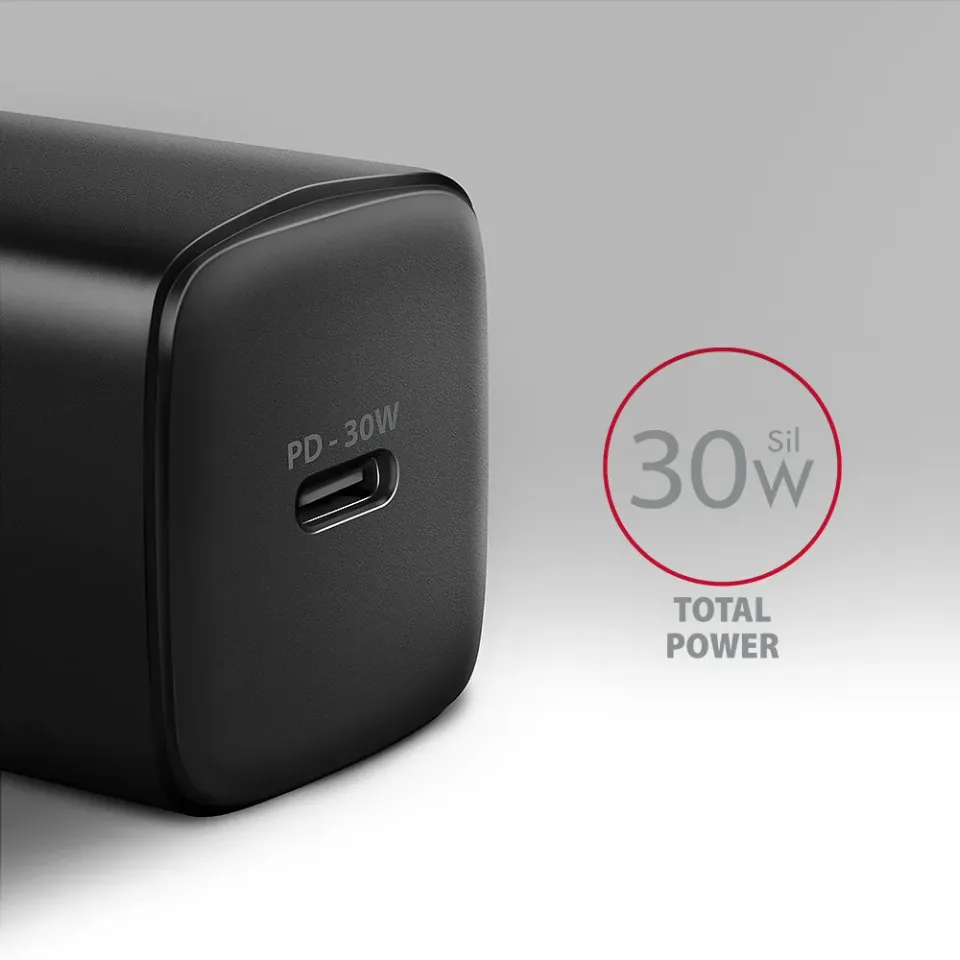 AXAGON ACU-PD30, Sil nabíječka do sítě 30W, 1x port USB-C, PD3.0/PPS/QC4+/SFC/AF