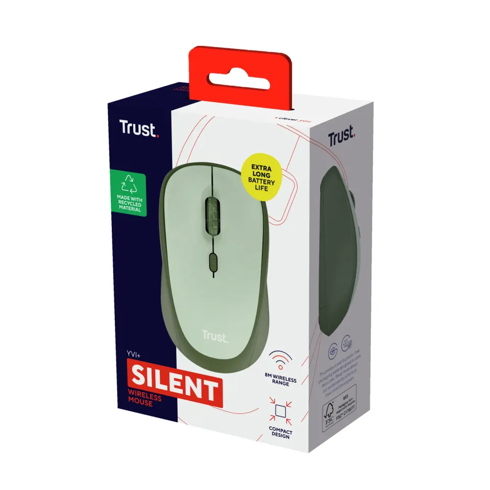 TRUST myš Yvi+ Wireless Mouse Eco Green, zelená