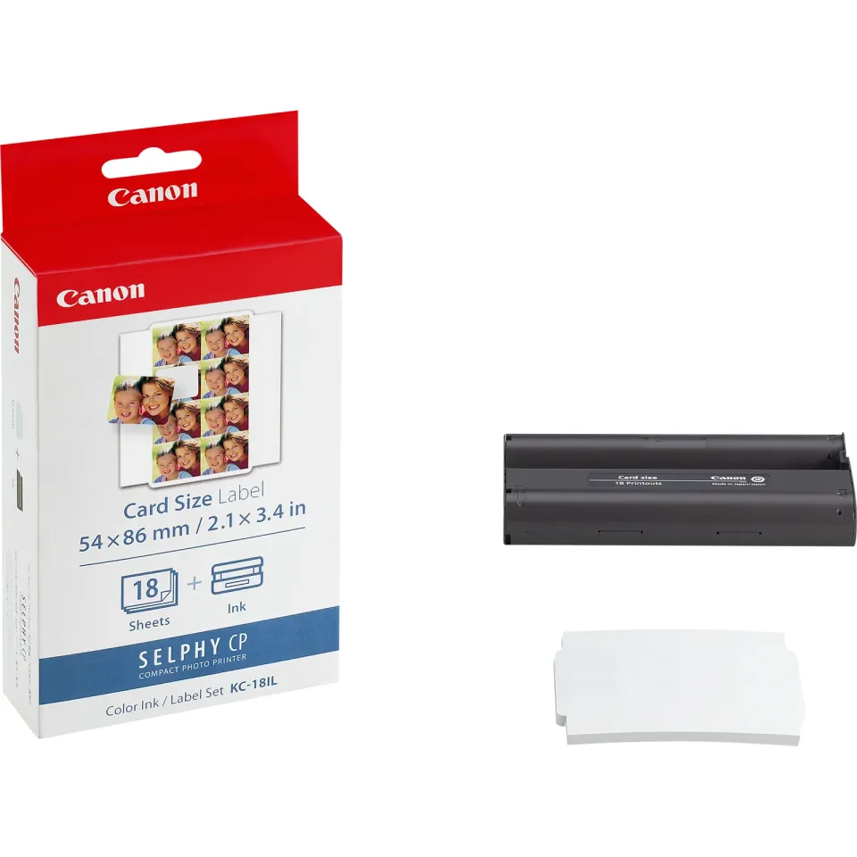 Canon KC-18IL – Farbband- und Mini-Aufkleberset 22 × 17,3 mm (8 pro Blatt), 18 Blatt, für SELPHY CP