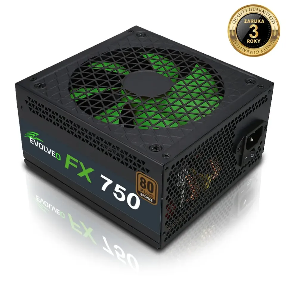 EVOLVEO FX 750, zdroj 750W, 80+ Bronze, ATX 2.2, 2× PCIe, aPFC, tichý 140mm vent