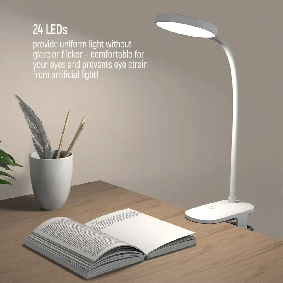 Colorway stolní LED lampa / CW-DL02B-B/ Integrovaná baterie / Klip/ Bílá