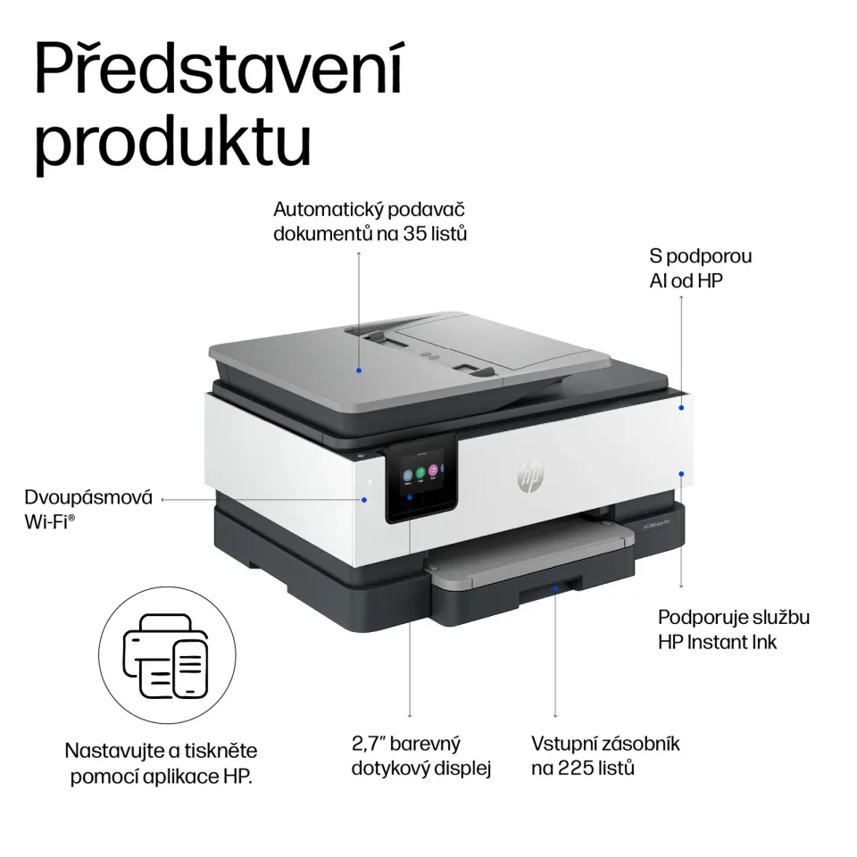 HP Officejet Pro 8132e (rozbalený) All-in-One A4+ USB+LAN RJ45+WIFI duplex, ADF (20/10 stran/min, multifunkce tiskárna/kopírka copy/scanner/fax MFP), Instant Ink, HP+