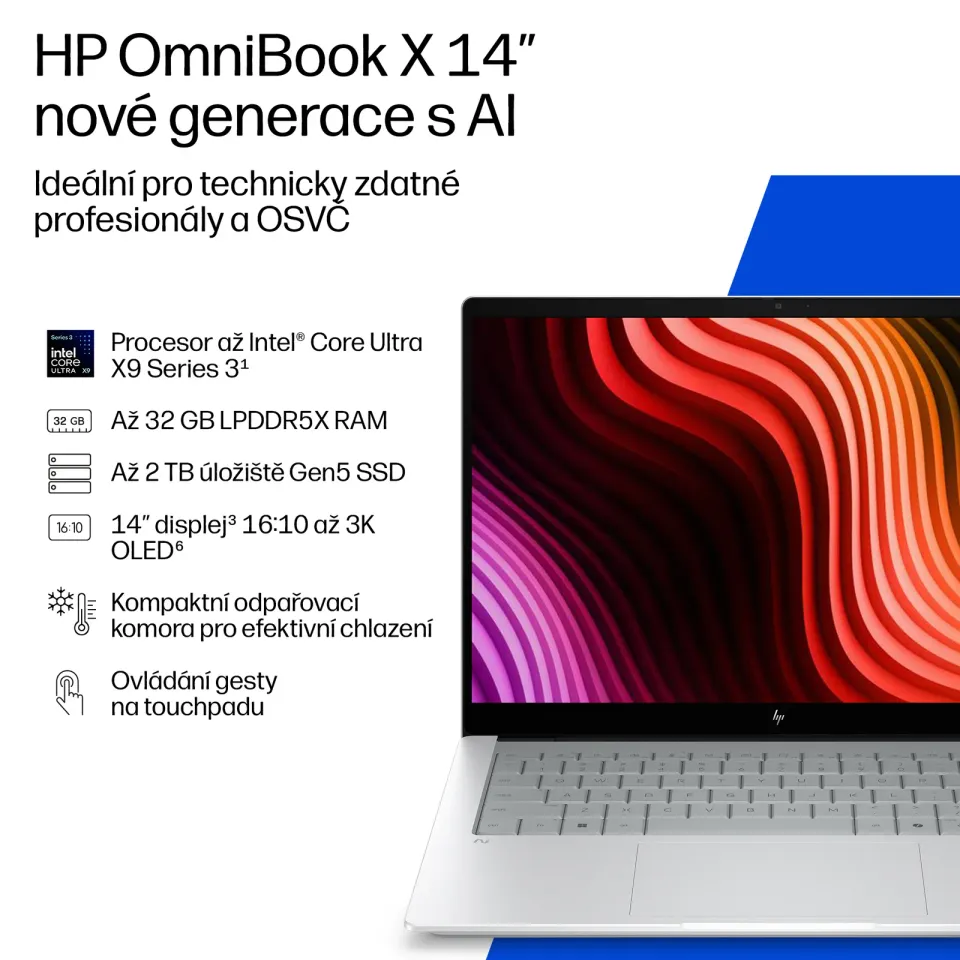 NTB HP OmniBook X NG AI PC 14-ka0071ncx,Ultra 7 356H (16C) 50 NPU TOPs,50 TOPS,Touch/14.0" 3K,24GB LPDDR5X,Win11 Pro,2Y