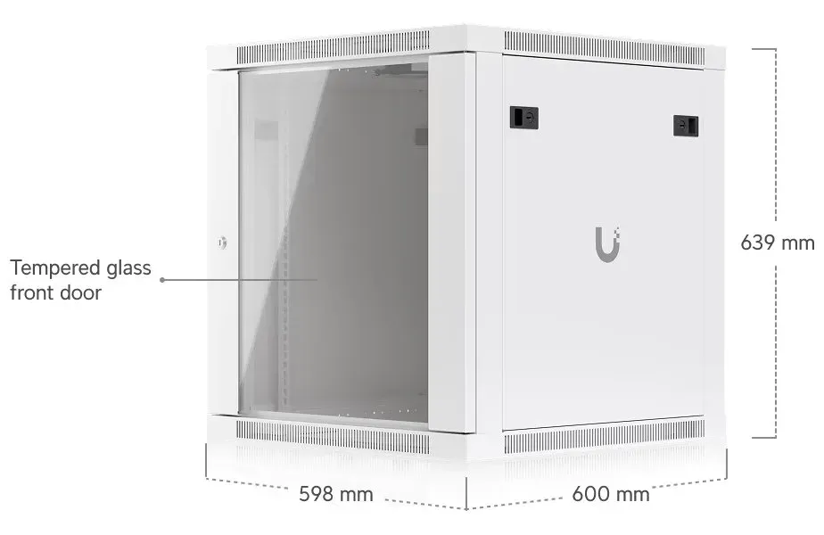 Ubiquiti UniFi 12U Rack Cabinet Wall 600 Glass - Nástěnný rozvaděč, výška 12U, ventilátory, prosklené dveře