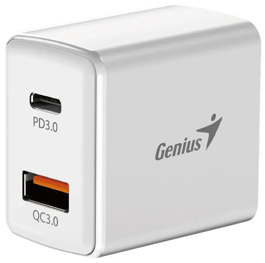 Genius PD-20ACP, Napájecí adaptér, univerzální, 20W, 1× USB-C, 1× USB, PD 3.0, Q