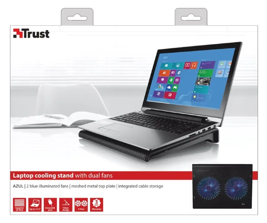 TRUST Stojan na notebook Azul Laptop Cooling Stand with dual fans (chladící podložka)