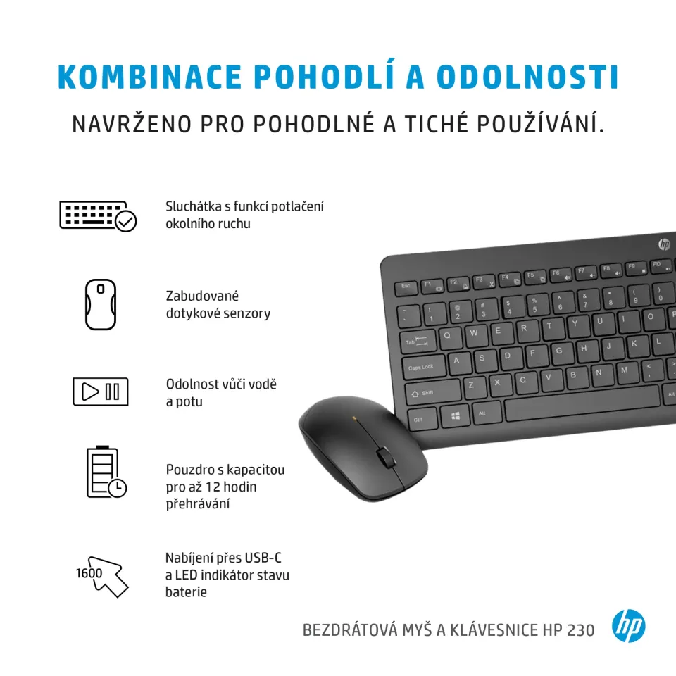 HP 230 Wireless Mouse and Keyboard Combo (White) CZ/SK - bezdrátová klávesnice a myš