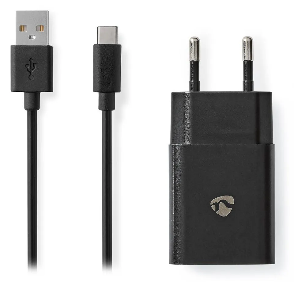 NEDIS síťová nabíječka/ 12 W/ 5 V/ 2.4 A/ rychlé nabíjení/ USB-C/ USB-A/ černá/ kabel 1m
