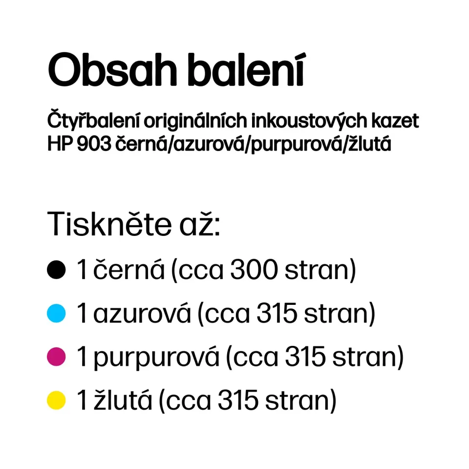 HP 6ZC73AE náplně č.903 CMYK (4pack = černá + CMY) (pro HP OfficeJet Pro 6950, 6960, 6970)