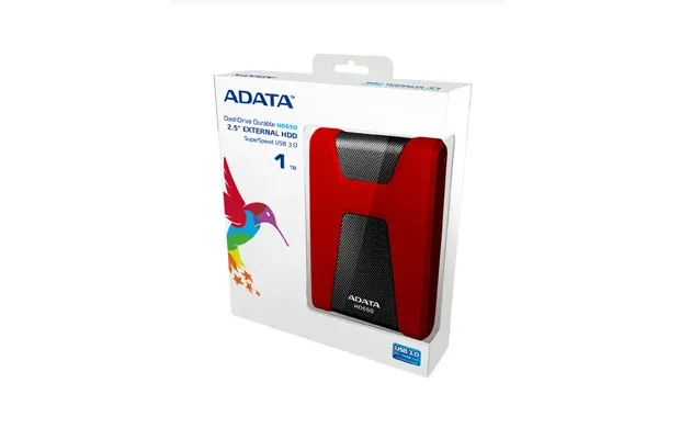 ADATA Externí HDD 1TB USB 3.1 DashDrive Durable HD650, červený (gumový, nárazu odolný)