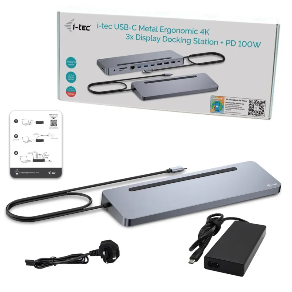 I-tec USB-C Metal Ergonomic 3x 4K Display Docking Station with Power Delivery 10