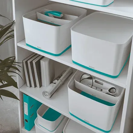 LEITZ Úložný box s víkem MyBox, velikost L, bílá/ledově modrá