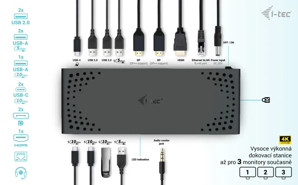 I-tec USB-C Triple Display Docking Station Gen 2, PD 100W