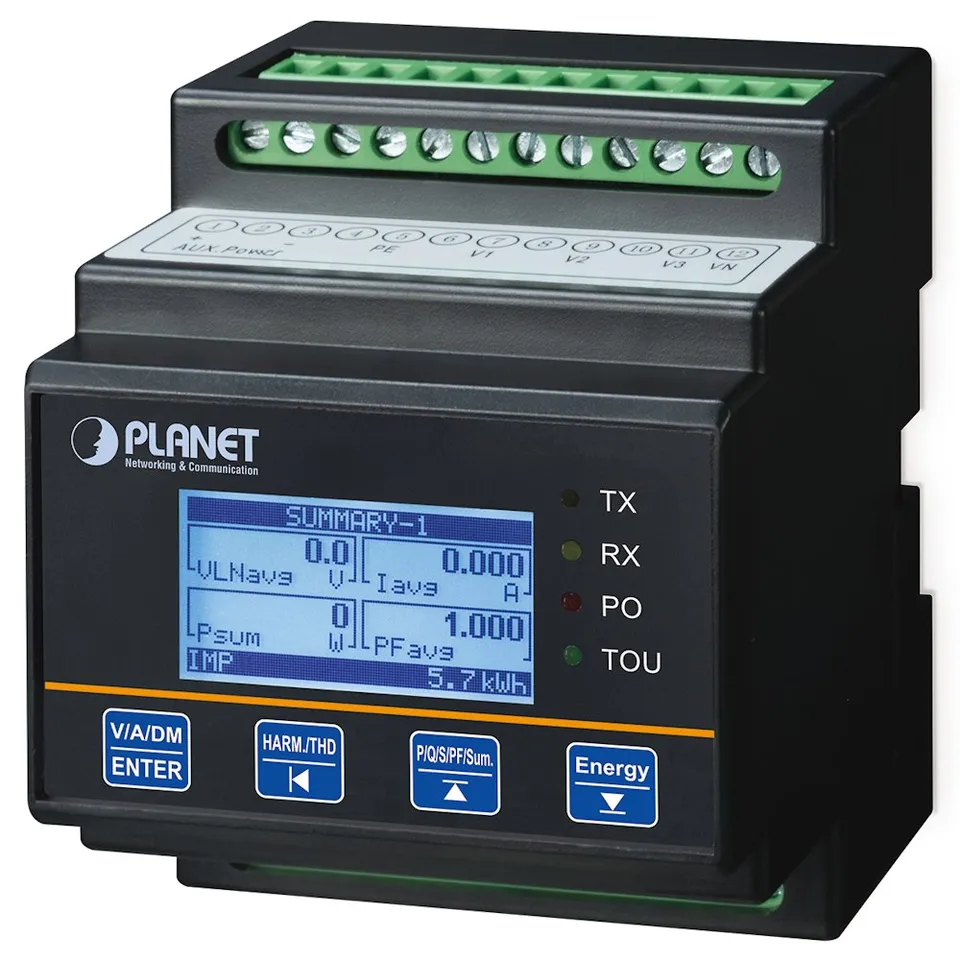 Planet Elektroměr, 1x okruh, RC 0~333mv, AC 85-264V, DC 100-300V, RS-485 Modbus RTU, DIN