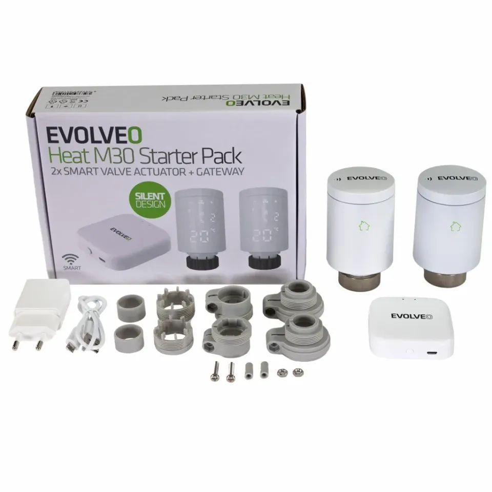 EVOLVEO Heat M30 Starter Pack, 2× chytrá termostatická hlavice na radiátor & cen