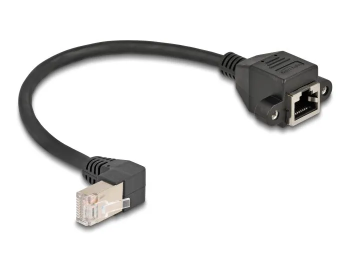 Delock Síťový prodlužovací kabel ze zástrčky S/FTP RJ45, pravoúhlý (90°), na int (80309)