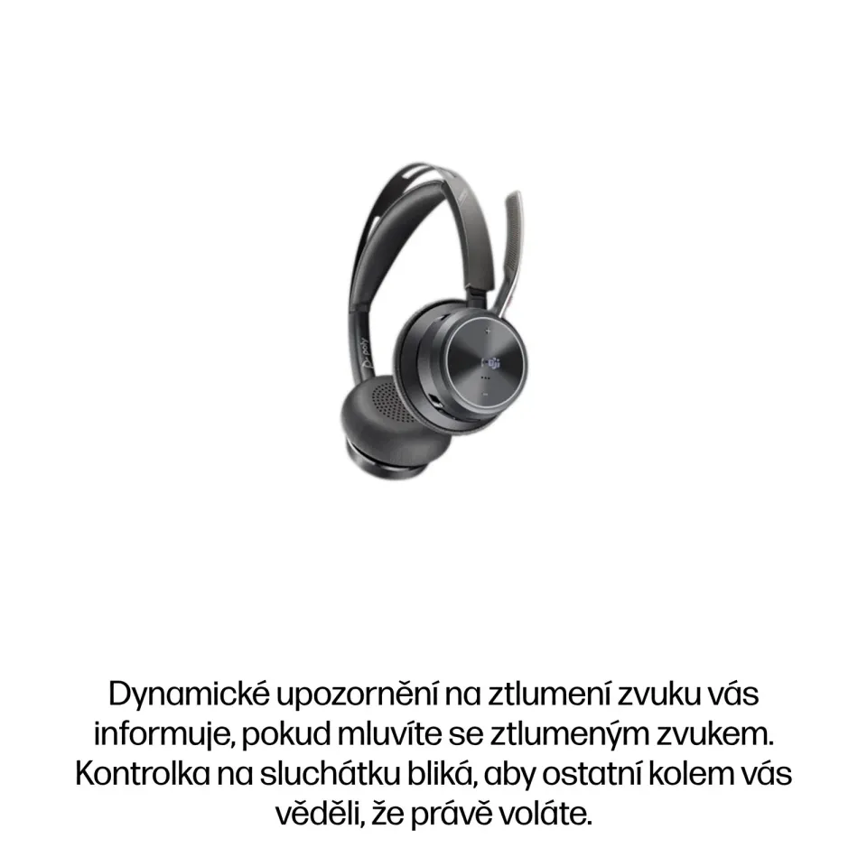 HP Poly Voyager Focus 2 MS Teams Certified s nabíjecím stojánkem, USB-A/C adaptér, stereo bluetooth Headset