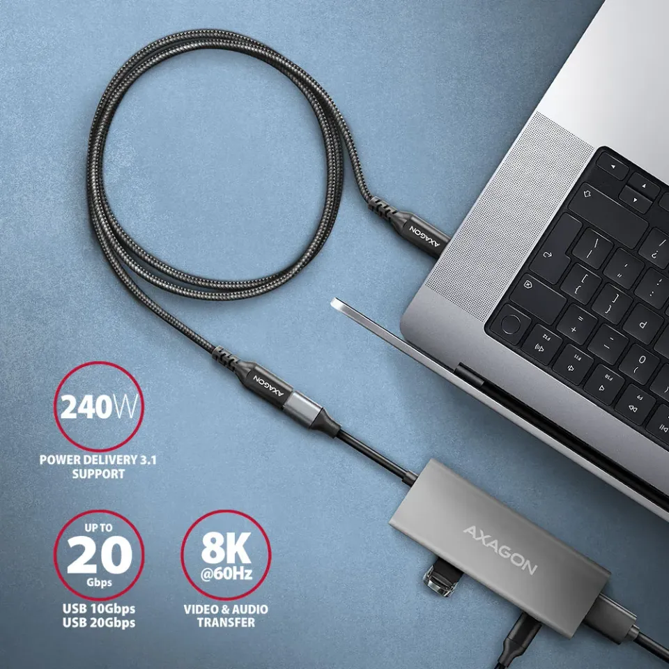 AXAGON BUCM32-CF10AB prodlužovací kabel USB-C (M) <-> USB-C (F), 1m, USB 20Gbps,