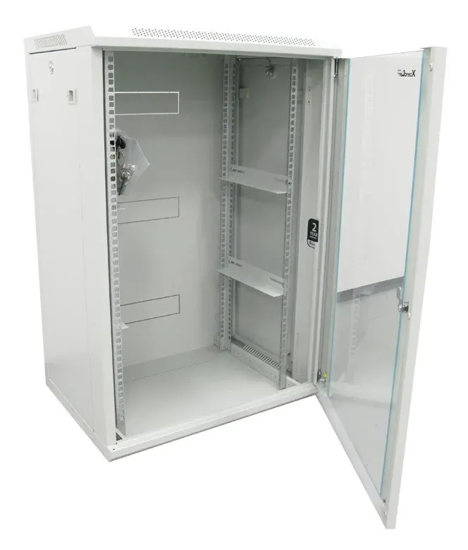 XtendLan 19" nástěnný rozvaděč 15U 600x450, nosnost 60 kg, skleněné dveře, svařovaný, šedý