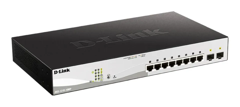 D-Link DGS-1210-10MP 10-port Gigabit Smart+ PoE Switch, 8x GbE PoE+, 2x SFP, PoE 130W, fanless