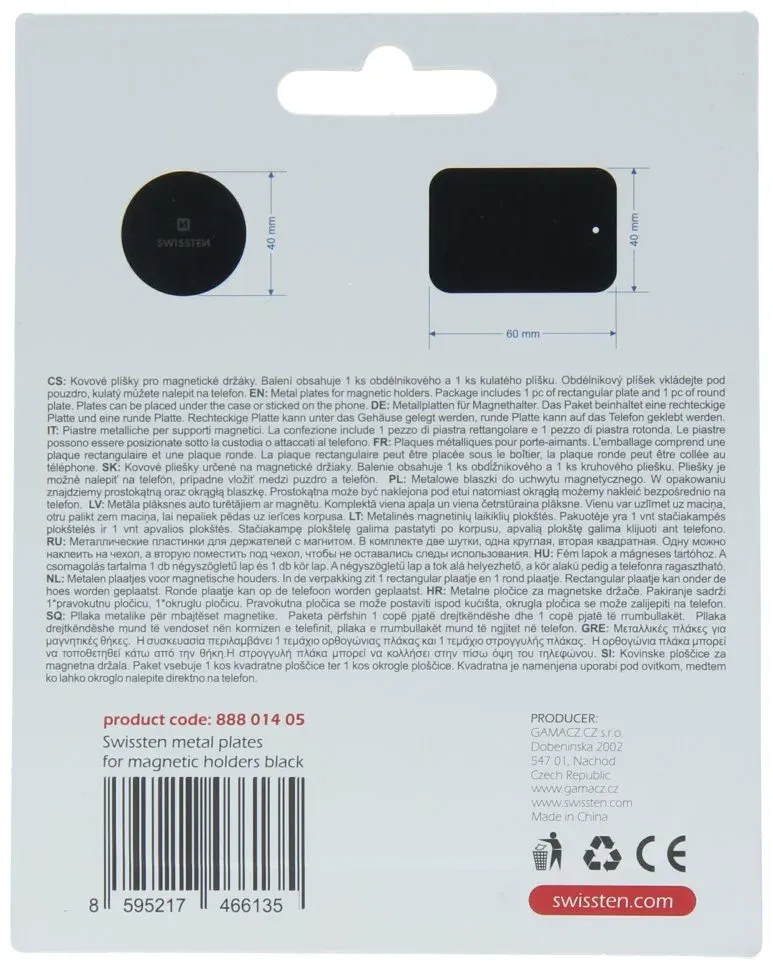 Swissten set kovový lepící štítek a podložka k magnetickým držákům do auta (retail pack)