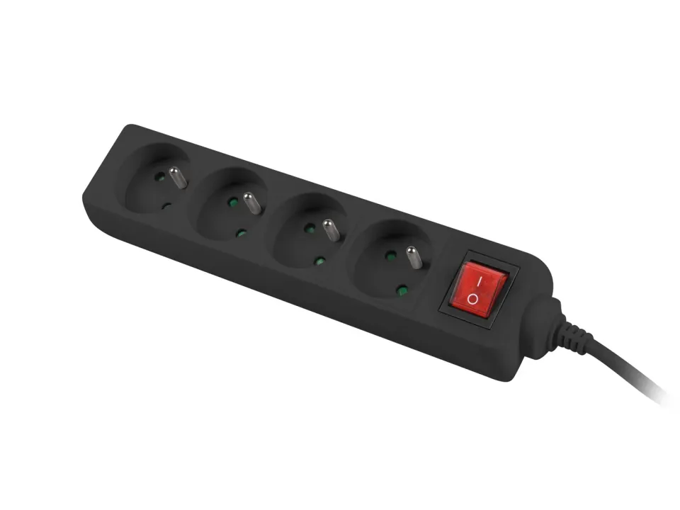 Prodlužovací kabel Lanberg PS1, 4 zásuvky, 1,5m, vypínač, černá