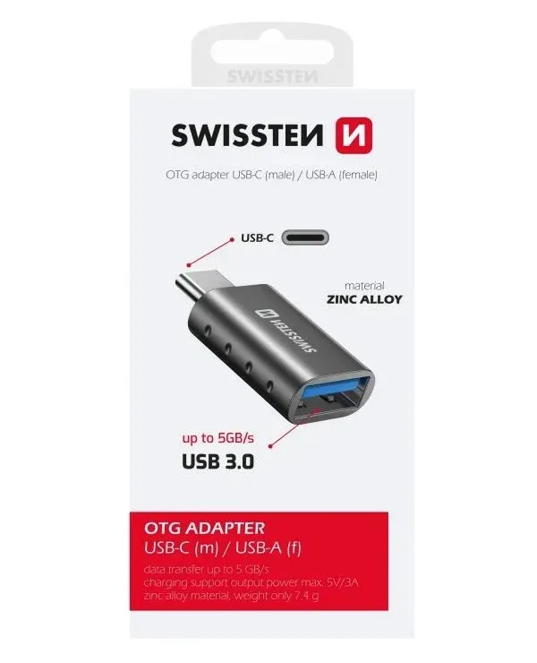 Swissten otg adapter usb-c(m)/usb-a(f)