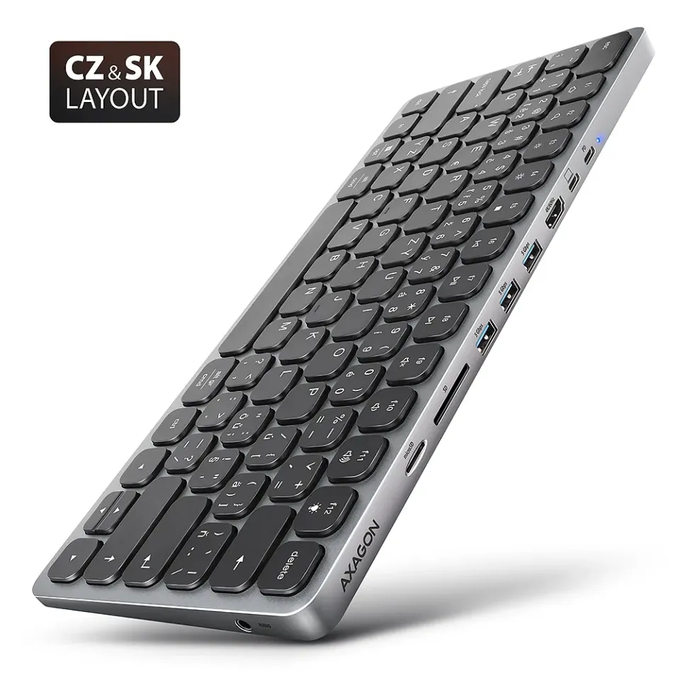 AXAGON HMC-KB-CS, USB 5Gbps hub s CZ/SK klávesnicí, HDMI 4K/60Hz, 3x USB-A, SD/m