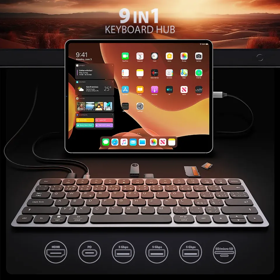 AXAGON HMC-KB-CS, USB 5Gbps hub s CZ/SK klávesnicí, HDMI 4K/60Hz, 3x USB-A, SD/m