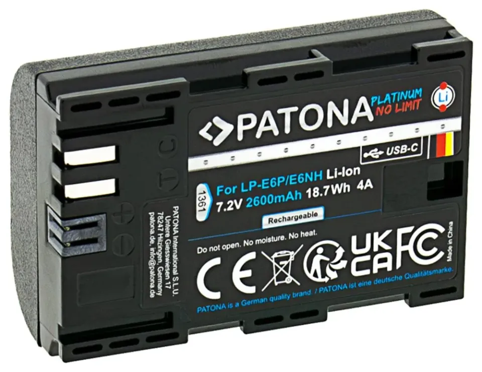 PATONA baterie pro foto Canon LP-E6NH/LP-E6P 2600mAh Li-Ion Platinum USB-C nabíjení
