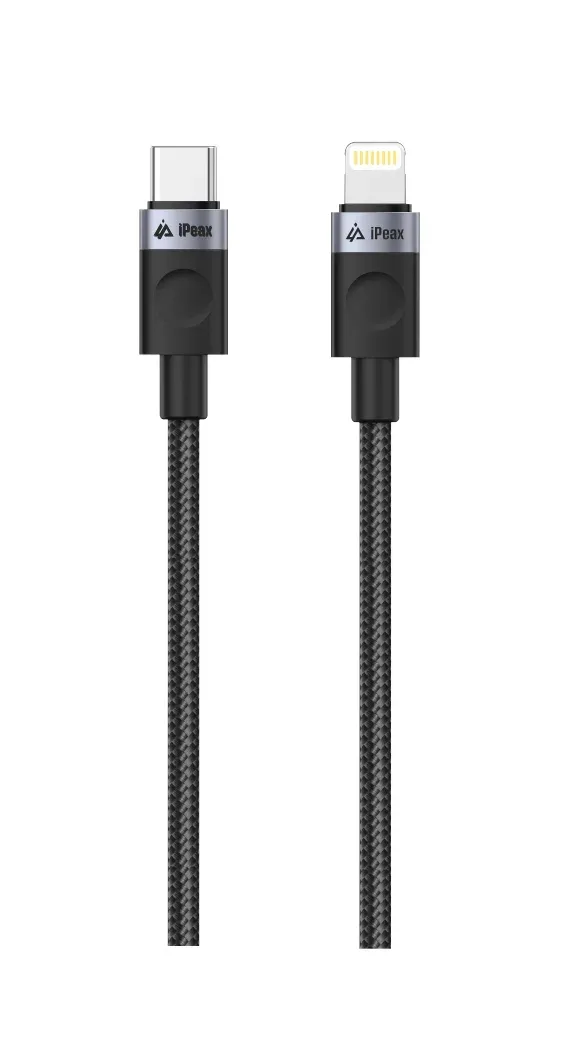 TEXTILNÍ KABEL USB-C/LIGHTNING 1,5M, USB 2.0 ČERNÝ