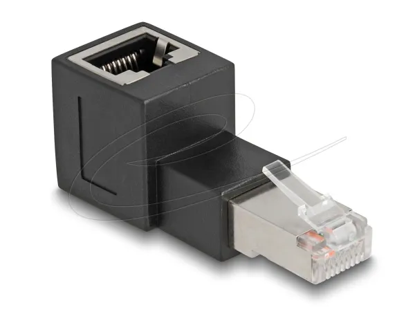 Delock Adaptér ze zástrčky RJ45 na zásuvku RJ45, Cat.6A, zahnutý nahoru v úhlu 9