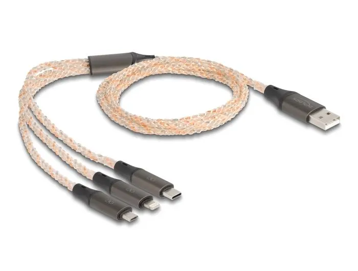 Delock Nabíjecí kabel USB RGB 3 v 1 z Typ-A na Lightning / Micro USB / USB Type-