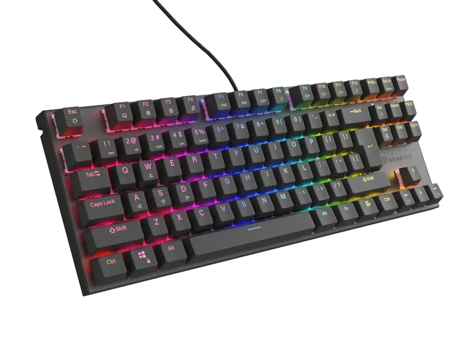 Genesis herní mechanická klávesnice THOR 303/TKL/RGB/Outemu Peach Silent/Drátová USB/US layout/Černá