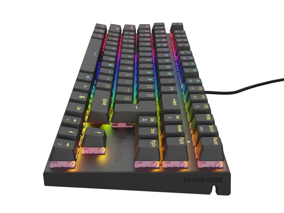 Genesis herní mechanická klávesnice THOR 303/TKL/RGB/Outemu Peach Silent/Drátová USB/US layout/Černá