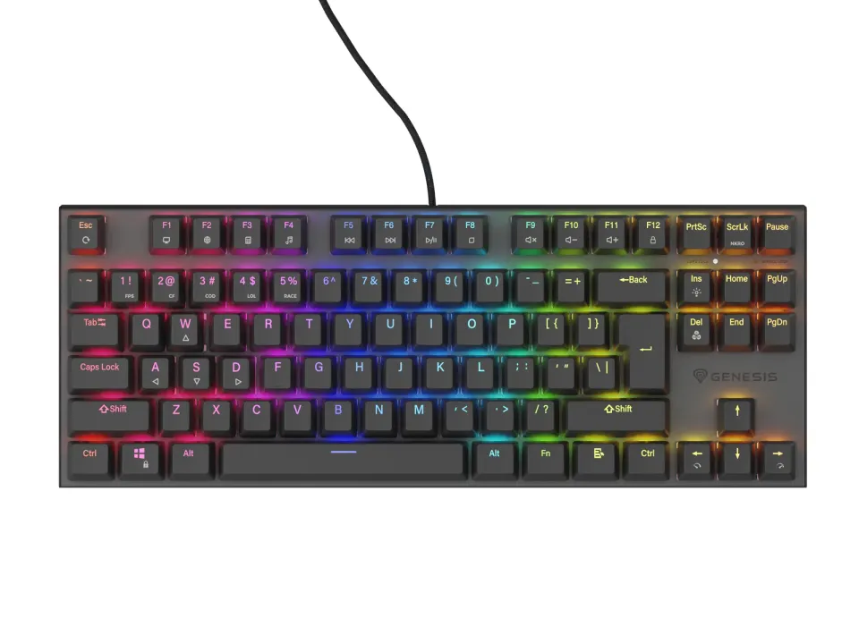 Genesis herní mechanická klávesnice THOR 303/TKL/RGB/Outemu Peach Silent/Drátová USB/US layout/Černá