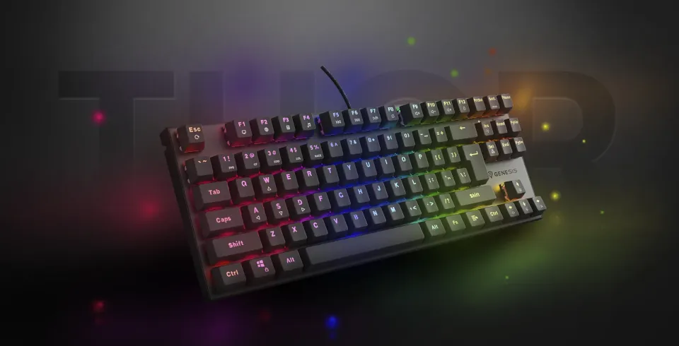 Genesis herní mechanická klávesnice THOR 303/TKL/RGB/Outemu Peach Silent/Drátová USB/US layout/Černá