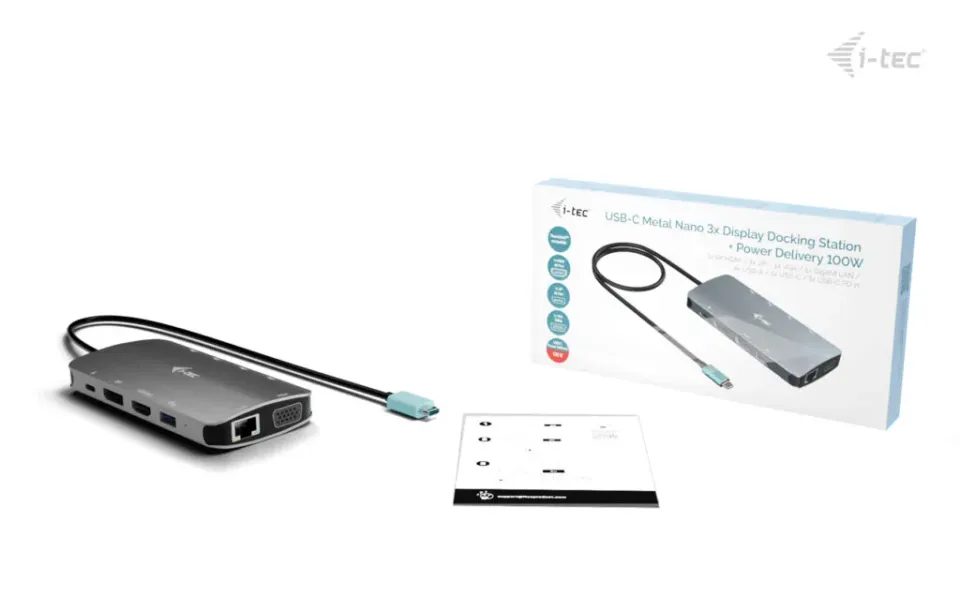 i-tec USB-C Metal Nano 3x Display (DP, HDMI and VGA) Docking Station, Power Deli