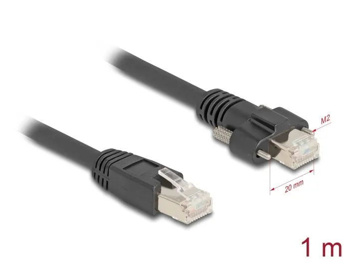 Delock Kabel ze zástrčky RJ45 na zástrčku RJ45 se šrouby, 20 mm, pro GigE kameru