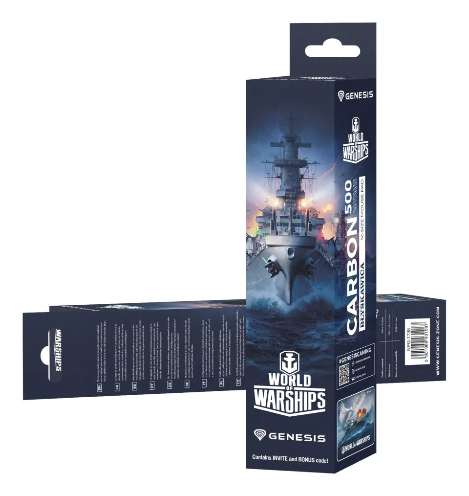 Herní podložka pod myš Genesis CARBON 500 WORLD of WARSHIPS, M 30x25cm