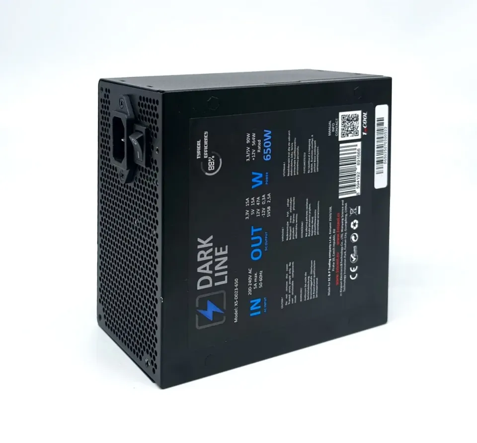1stCOOL zdroj 650W DARK LINE 650 88+ s aktivnim PFC, ventilátor 120mm (zdroj do PC case)