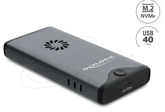 Delock Pouzdro USB Type-C 40 Gbps na 1 x SSD M.2 NVMe PCIe s ventilátorem - bezn