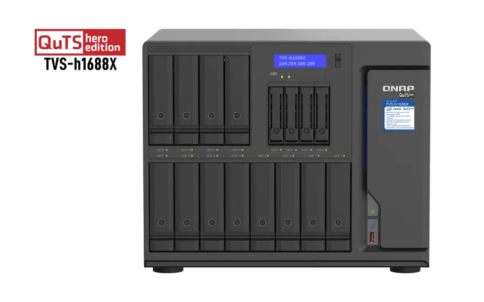 QNAP TVS-h1688X-W1250-32G (Xeon 3,3GHz, ZFS, 32GB ECC RAM, 12x 3,5"+ 4x 2,5", 2x M.2 NVMe, 4x2,5GbE)