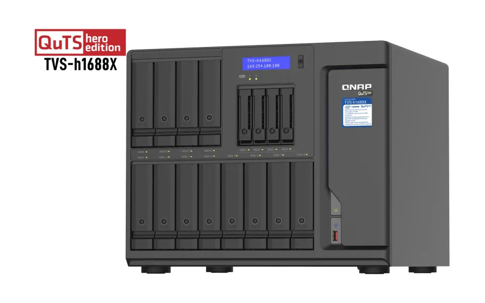 QNAP TVS-h1688X-W1250-32G (Xeon 3,3GHz, ZFS, 32GB ECC RAM, 12x 3,5"+ 4x 2,5", 2x M.2 NVMe, 4x2,5GbE)